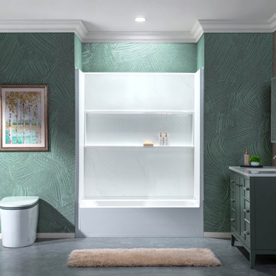 60"W × 32"D Shower Kit Including Tub Wall Panel Surrounded and Left/Right Drain Option Soaking Alcove Tub