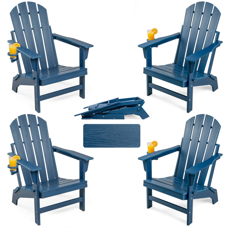 4 chaises Adirondack d'extérieur pliables, Marine, 4