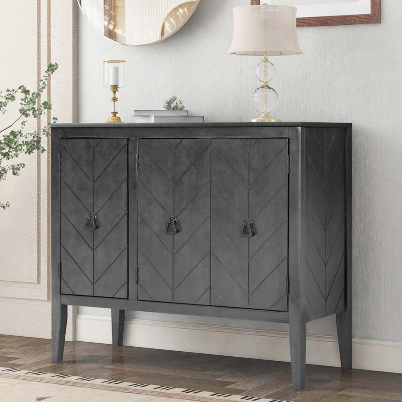 Edford 3 - Door Accent Cabinet,Antique Wooden Cabinet with Adjustable Shelf, Gray
