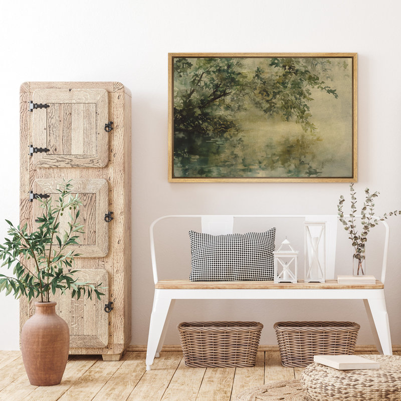 «Tranquil Lakeside Tree», impression sur toile - décor aquarelle inspiré de la nature pour chambre à coucher ou coin lecture