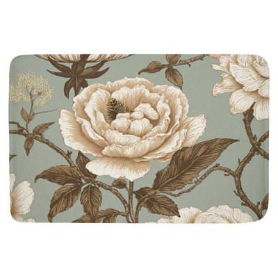 Light Green Background Vintage Floral Bath Rug, 36 X 24
