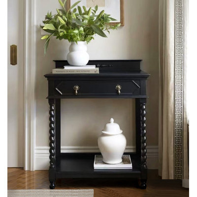 35.43" Black Rectangular Solid + Manufactured Wood Console Table