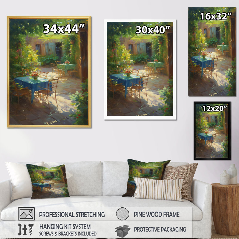 «Blue Table In The Forest Cottage», reproduction sur toile, Cadre photo noir, H 40 po x l 30 po x P 1,5 po