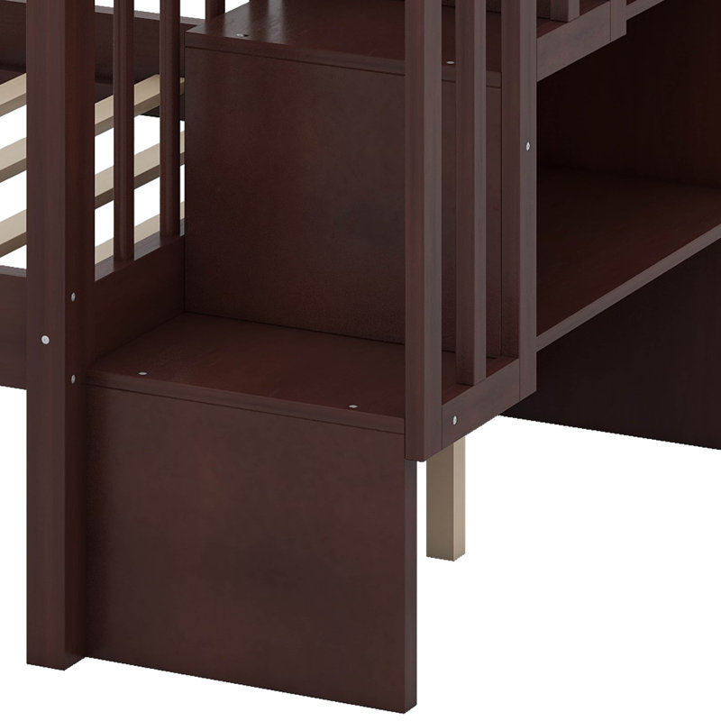 Lit superposé simple au-dessus de simple avec garde-corps et rangement Stairway, Espresso