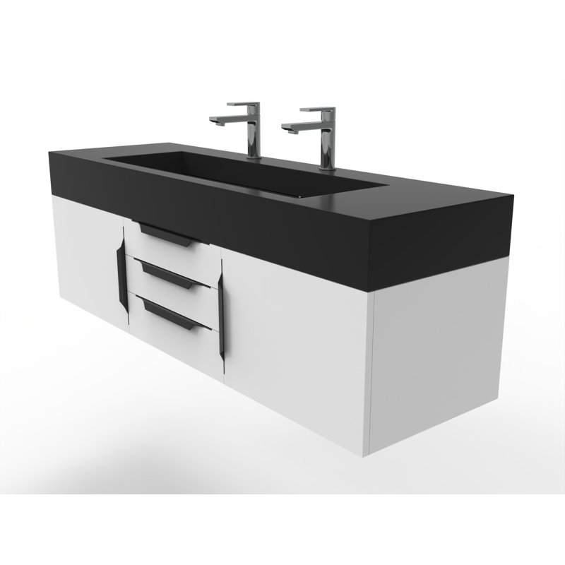 Ensemble de meuble-lavabo simple 60 po Nile, Noir, Blanc, Noir