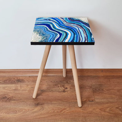 Abstract Marble Side Table, 100% MDF with Beech Wood Legs, 13.8 x 16.5 x 13.8 inches | Durable & Stylish Design | Perfect for Living Room, Bedroom, or Office | Modern Accent Furniture