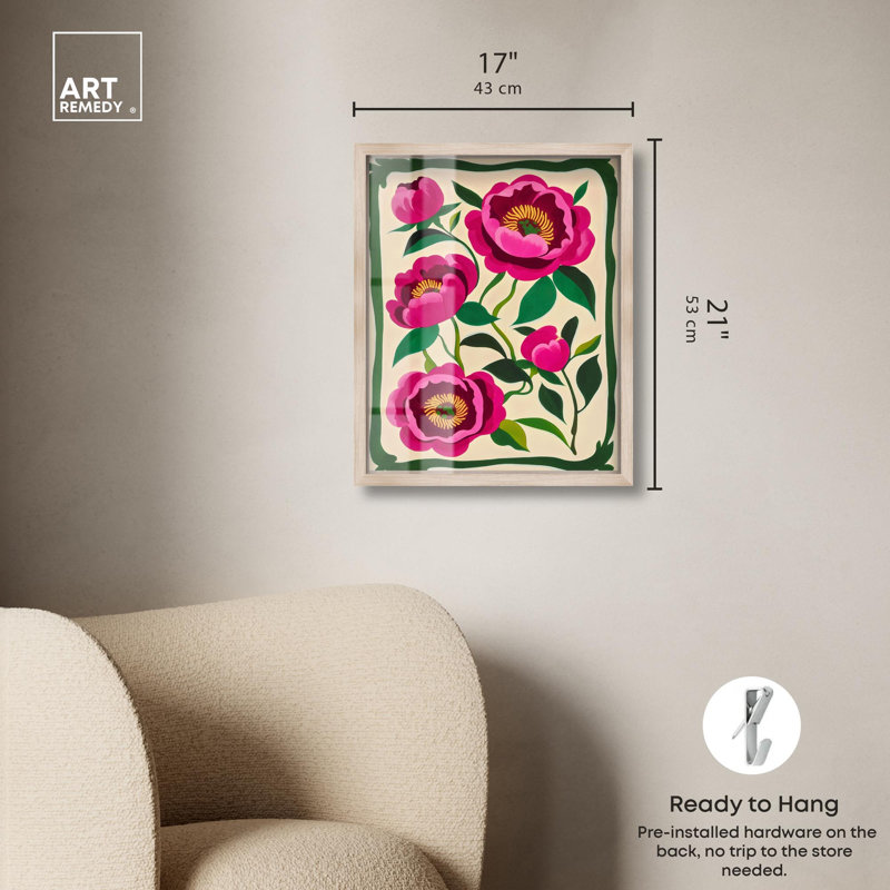 «Fourfold Peony II Shadowbox Print Flower Art Decor» par Art Remedy, H 21 po x l 17 po, Crème, crème