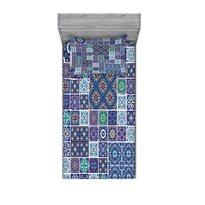 Ensemble de draps Azulejo Traditional Mosaic, Ensemble de draps pour lit simple TG avec drap-hou