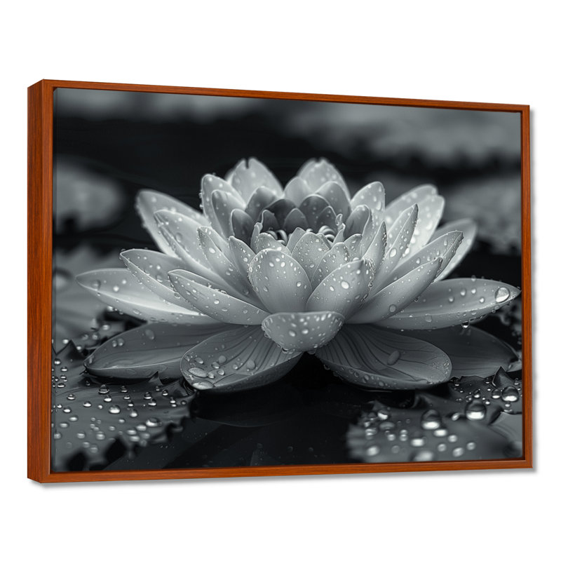 Lotus gris photo élégante silhouette II - décoration murale Lotus, H 12 po x l 20 po, Cadre flottant brun