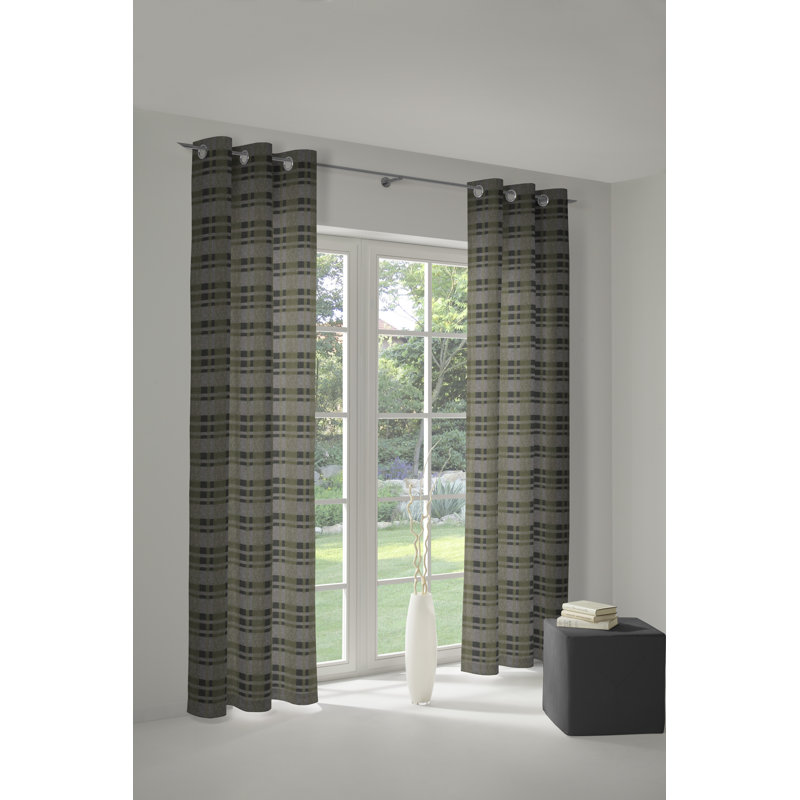 Devore Room Darkening Curtain Single Panel, Green/Grey/Black, 132cm Width x 225cm Drop
