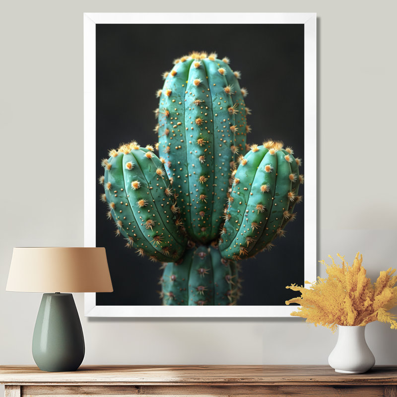 Cactus vert, désert noir, cactus floral, salon d'art mural, Toile encadrée blanche avec une seule photo