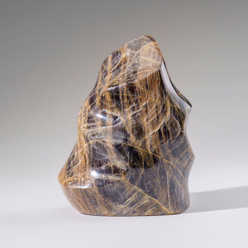 Forme libre de flamme de pierre de lune véritable polie noire / brune (1,3 lb)