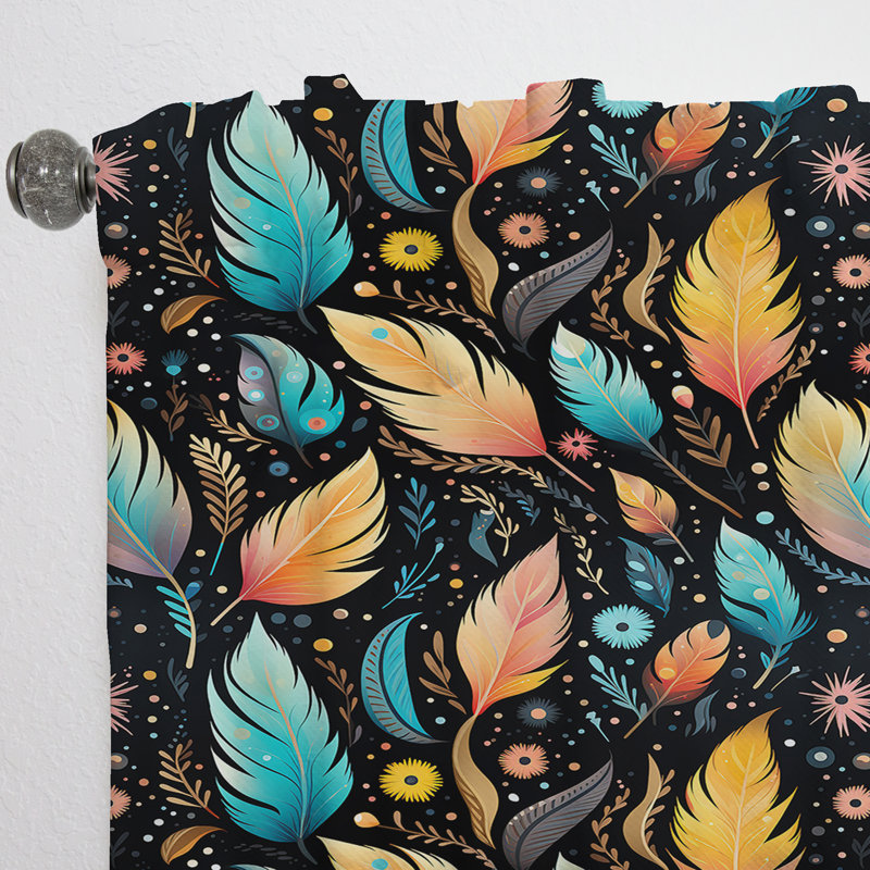 Motif éclectique de plumes de Boho - Rideau abstrait Boho - Rideau abstrait obscurcissant - 1 panneau, L 52 po x L 120 po