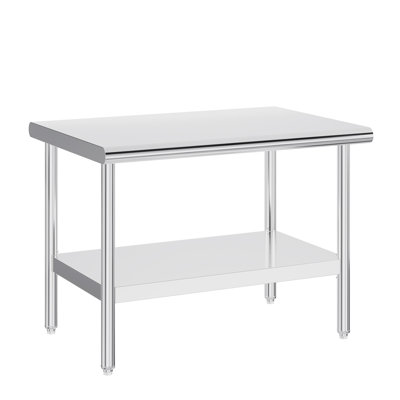 2-Tier Stainless Steel Work Table With Rounded Corners, 48'' L X 30'' W, 4-Leg
