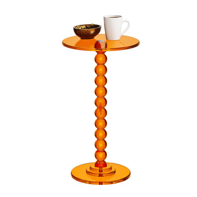 Table d'appoint en acrylique, plateau de table de bout rond avec poteau solide pour le salon, la chambre à coucher, le balcon, assemblage facile (piédestal, orange) 