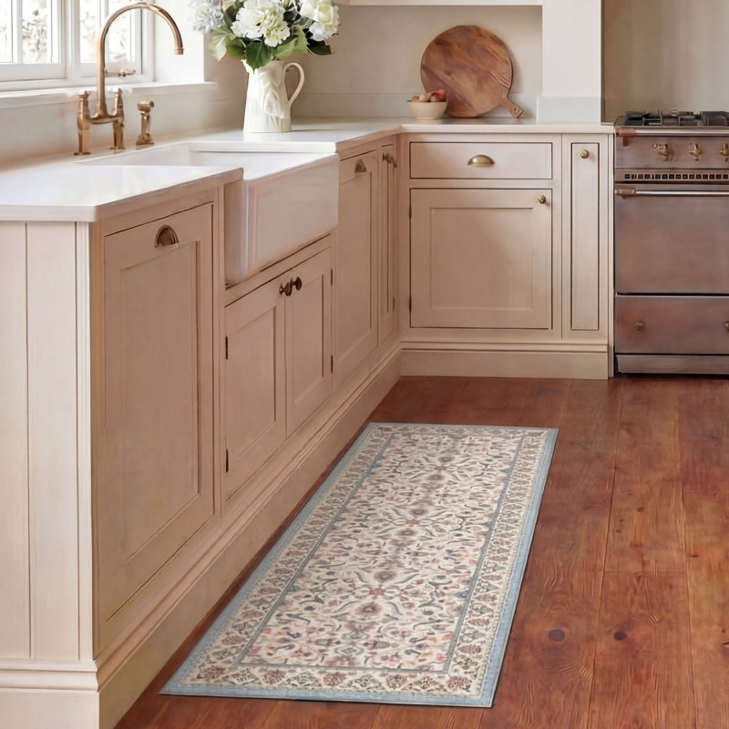 Laura Ashley Chatsworth Imagine Printed Chenille Washable Rugs, 24" x 72", Ivory/Multi