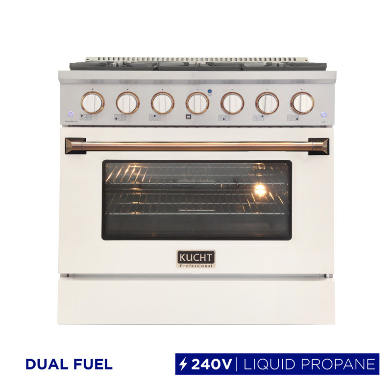 Kucht 36 in. W Smart Dual Fuel Range, White/Gold, Liquid Propane