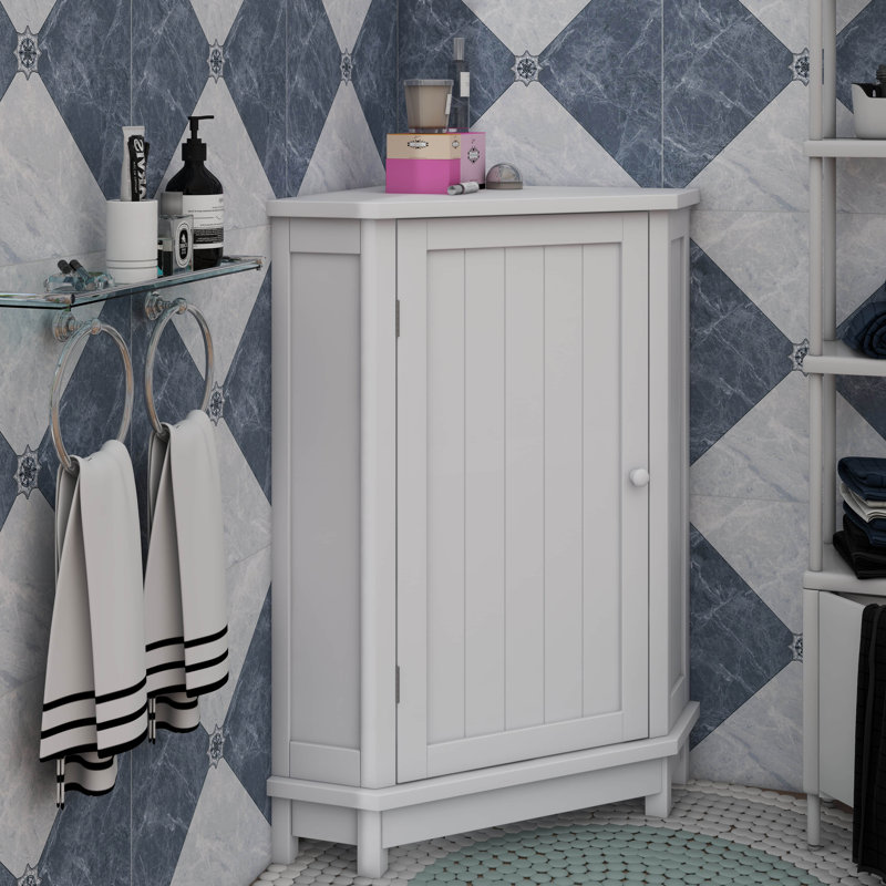 Contemporary Triangle Corner Bathroom Cabinet With Adjustable Storage Shelf, White