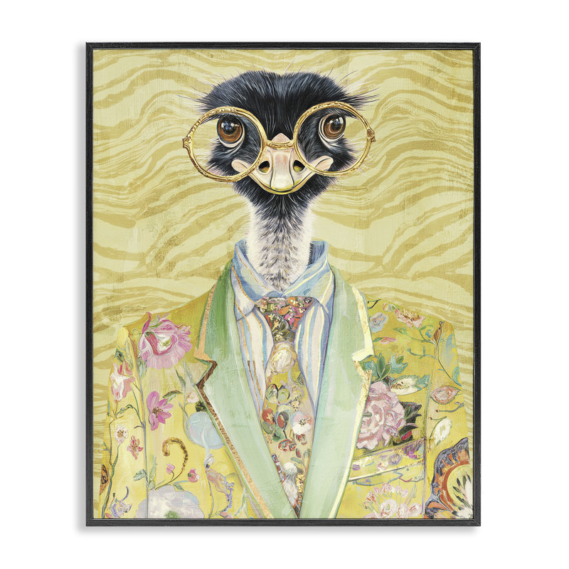 «Dandy Ostrich Portrait», estampe numérique, conception de Svetlana Aleynikova, Giclée noire de minuit encadrée