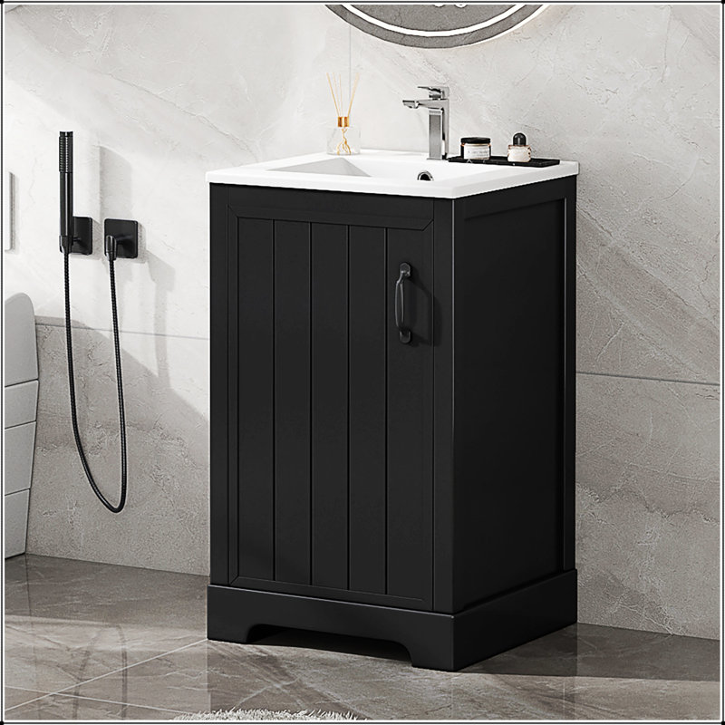 Meuble-lavabo de 20 pouces avec lavabo, porte à fermeture douce, support de rangement et tablette réglable pour espaces compacts