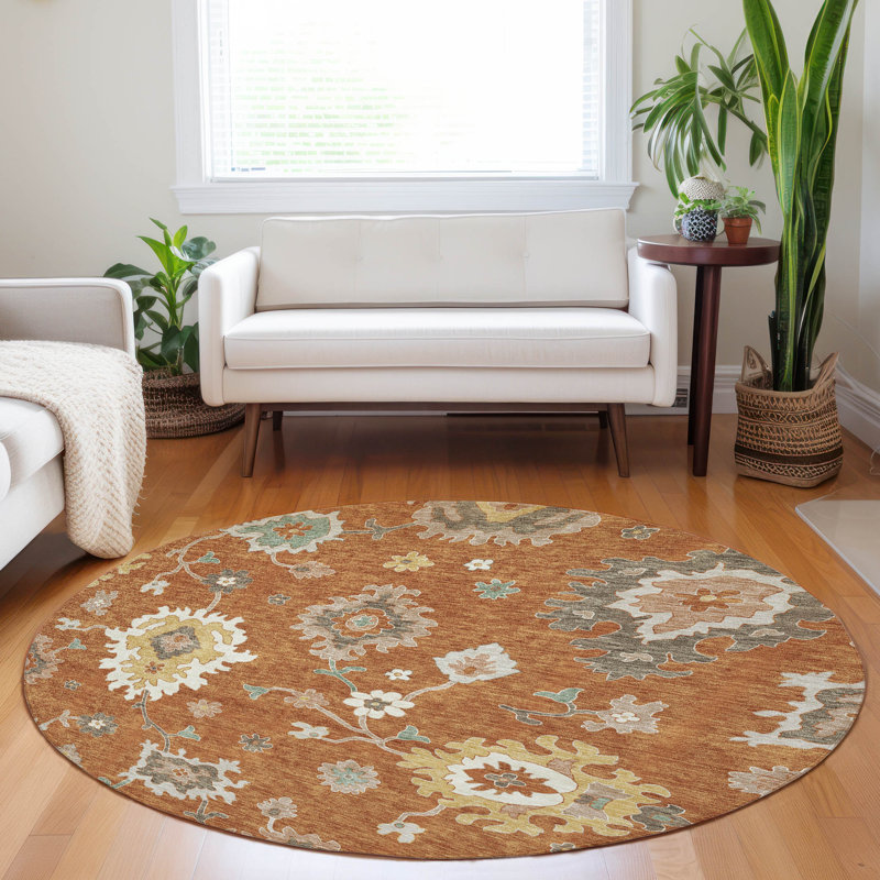 Premium Machine Washable Prisco Paprika Rug, Round 8'