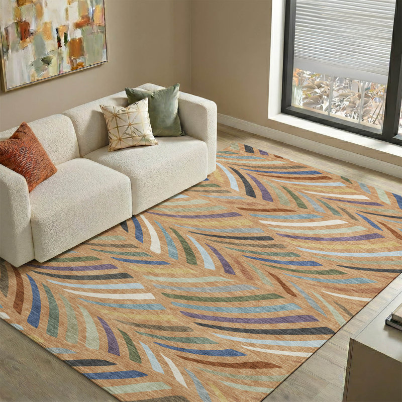 Tapis moderne lavable à la machine de qualité supérieure Mayfield AMF2475, Cuivre, 10 pi x 14 pi