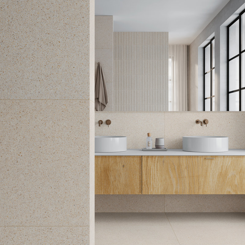 Spanish Pureform 12"x 24" Porcelain Floor and Wall Tile Case - (5 PCS, 10.76 Sq. Ft.), Terrazzo Cream