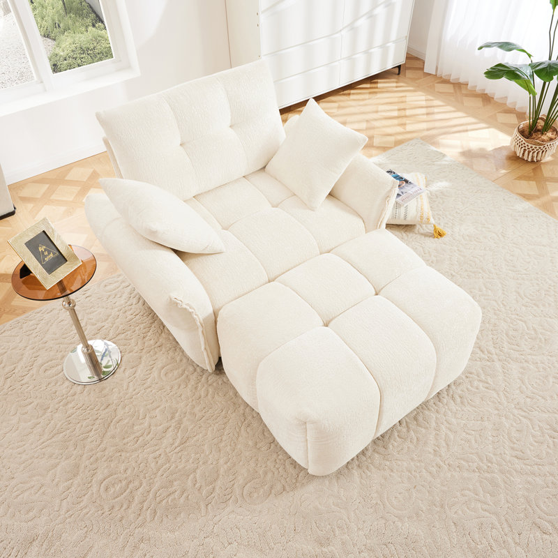 Canapé ergonomique à une place avec repose-pieds, coussins de soutien à haute résilience, méridienne moderne facile à assembler pour le salon, le bureau, le bureau, blanc