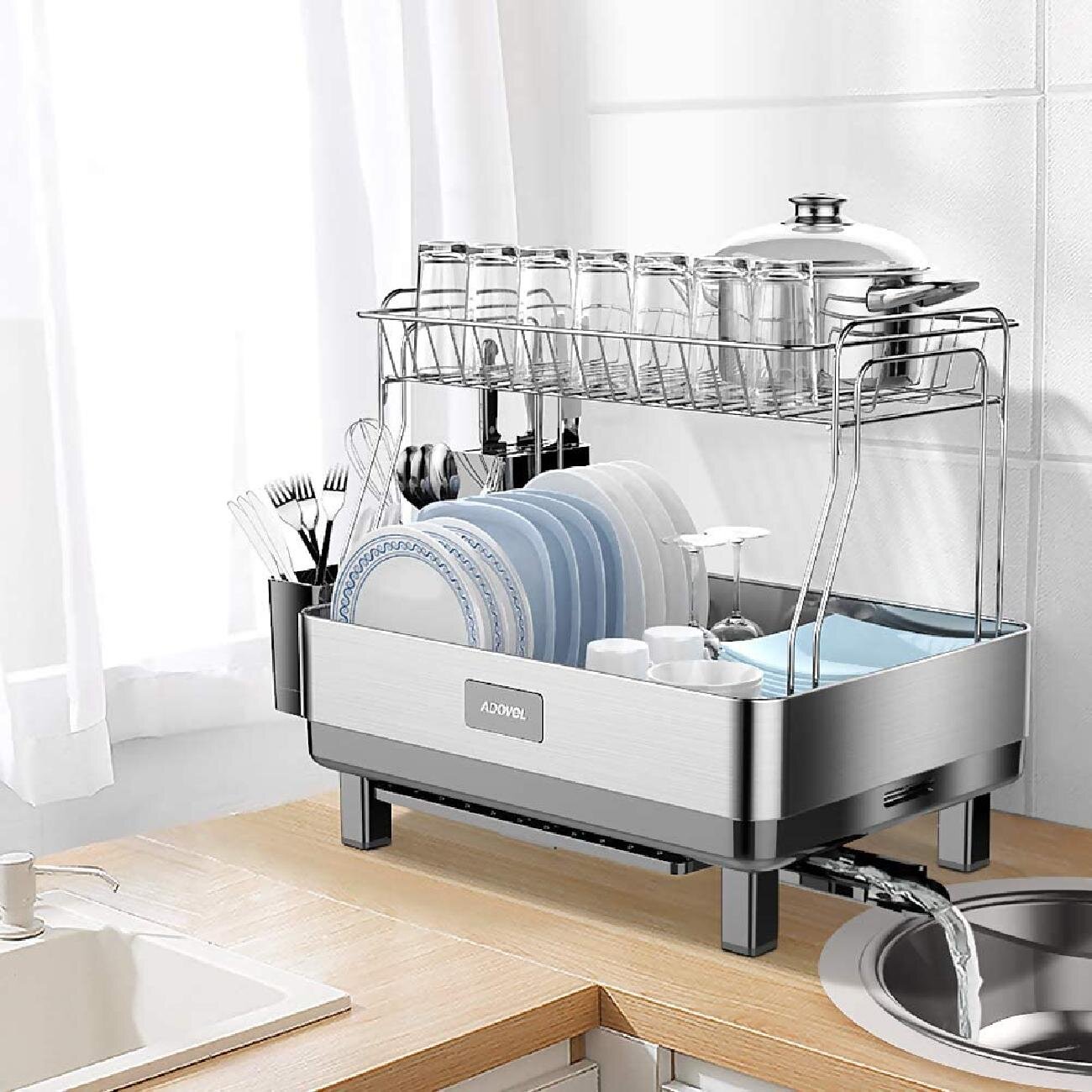 Drying Stainless Steel 2 Tier Dish Rack