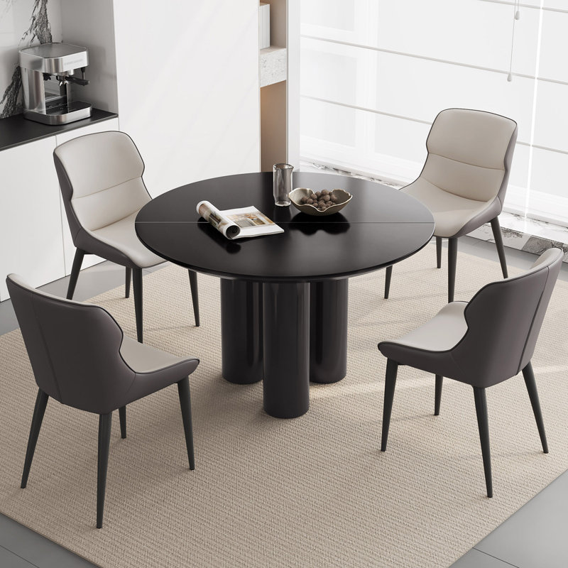 46.06" Modern Round Black Dining Table Set with 4 Chairs for Kitchen, Bar, Living Room, Small Space