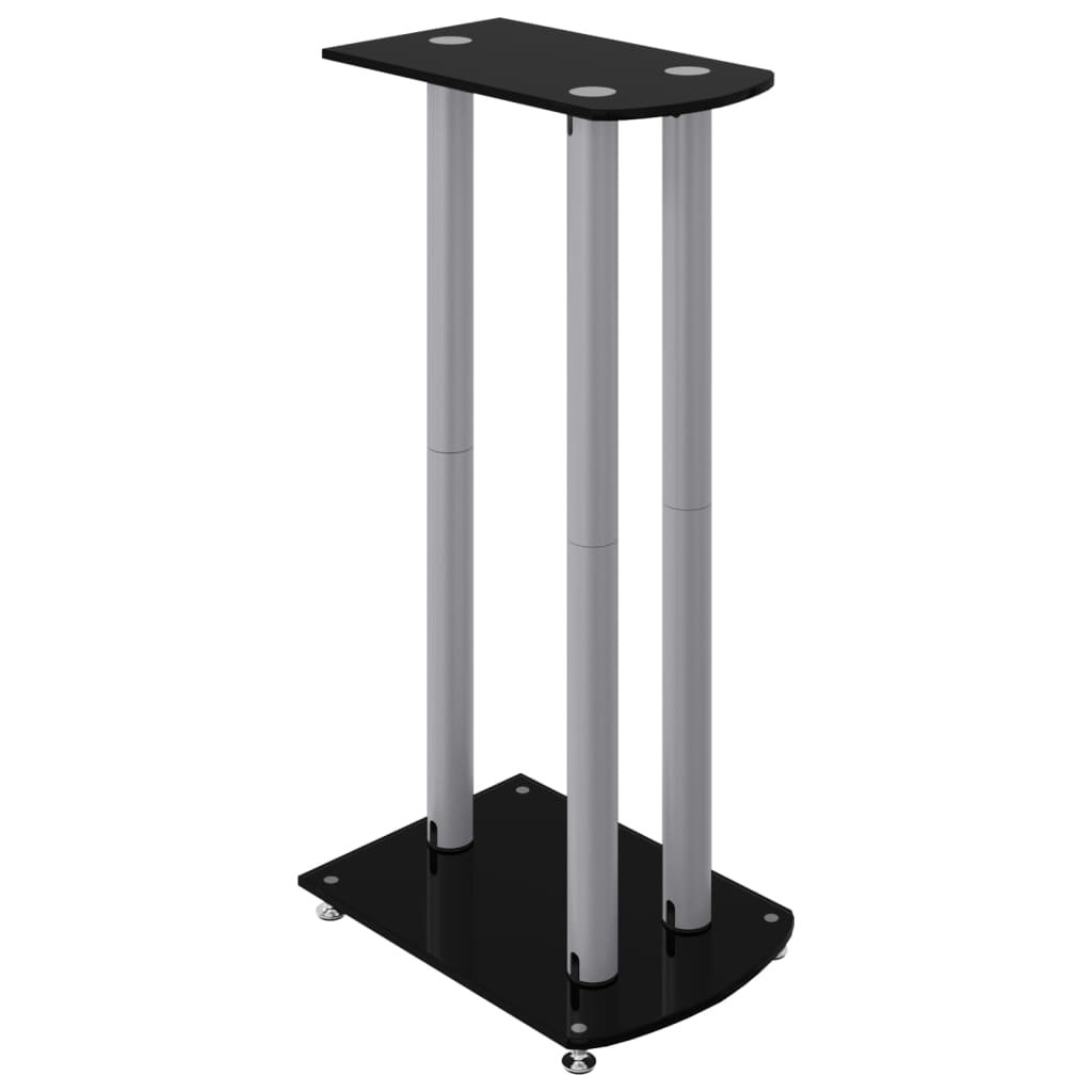 Vidaxl Speaker Stands 2Pcs Black&Silver Tempered Glass 3 Pillars Design