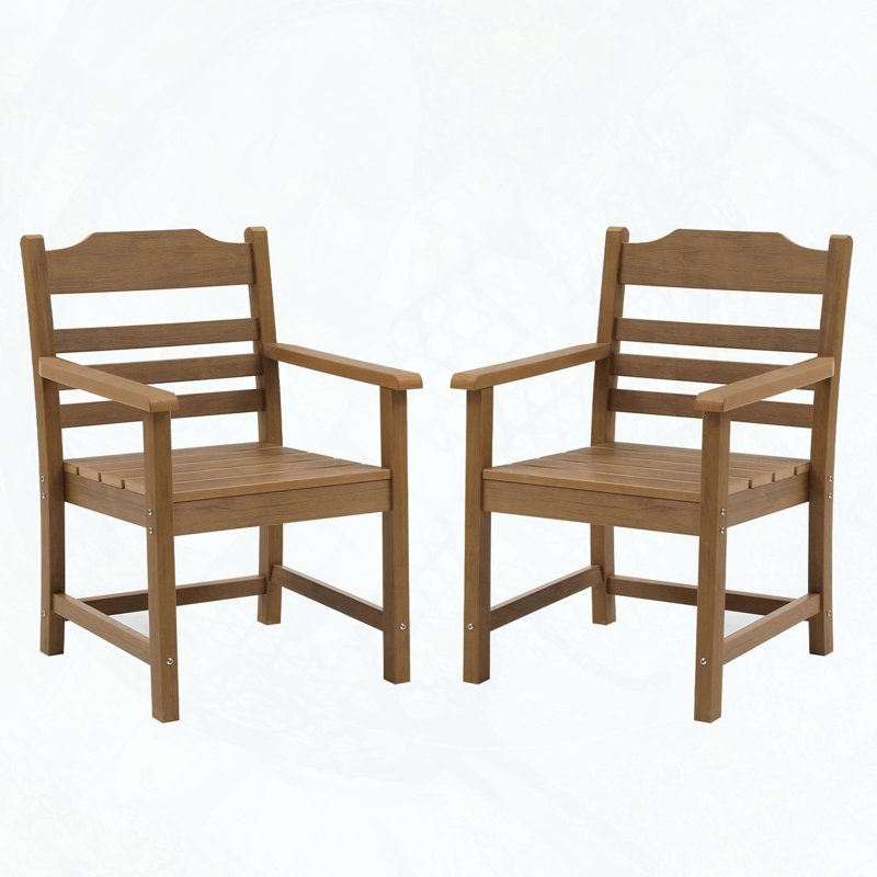Ensemble de 2 chaises de patio avec accoudoirs, texture imitation grain de bois, toutes saisons, assemblage facile