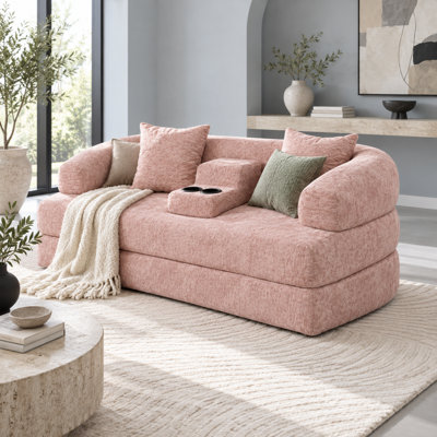 Curviona 70-Inch 2-in-1 Chenille Convertible Sleeper Sofa Bed, Curved Loveseat and Lounge Bed with One-Piece High-Density Slow-Rebound Foam, Removable Center Console, Dual Cup Holders
