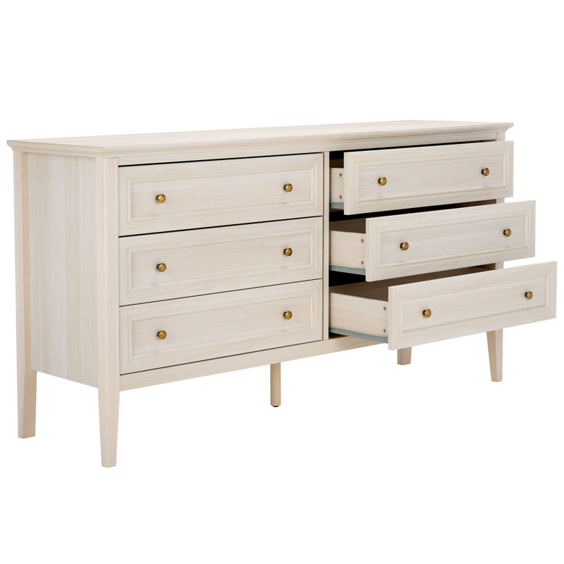 Commode 6 tiroirs Cardae, Blanc décoloré