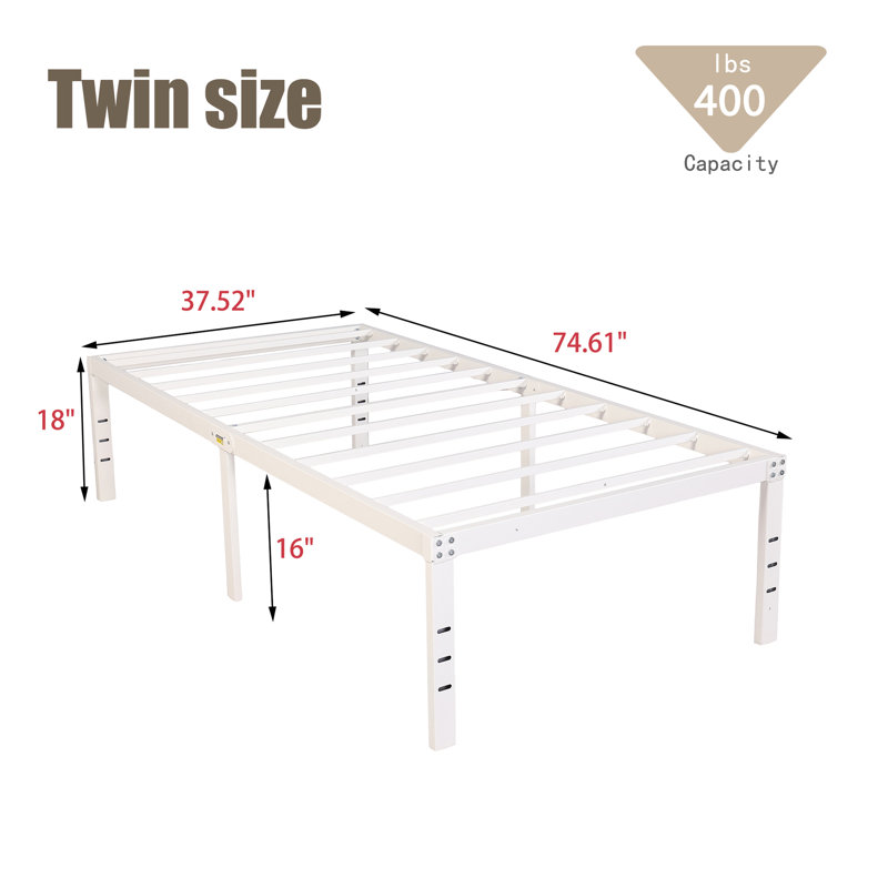 Structure de lit en acier 18 po, Simple, Blanc