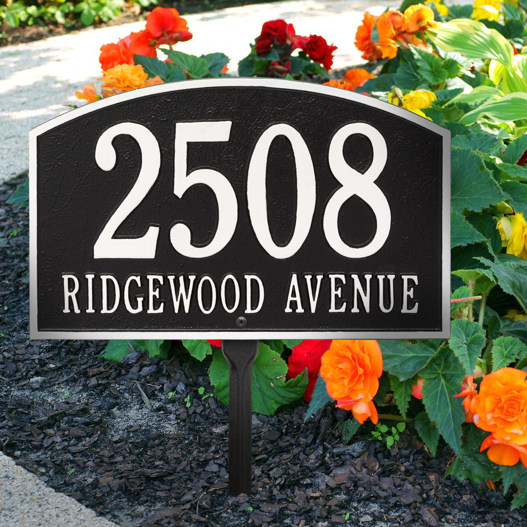 Legacy 2-Line Lawn Address Sign Old Century Forge Background Color: Black / White Customize: Yes