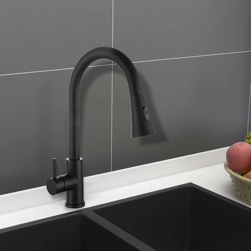 Single Handle Pull Down Sprayer Kitchen Faucet, Matte Black