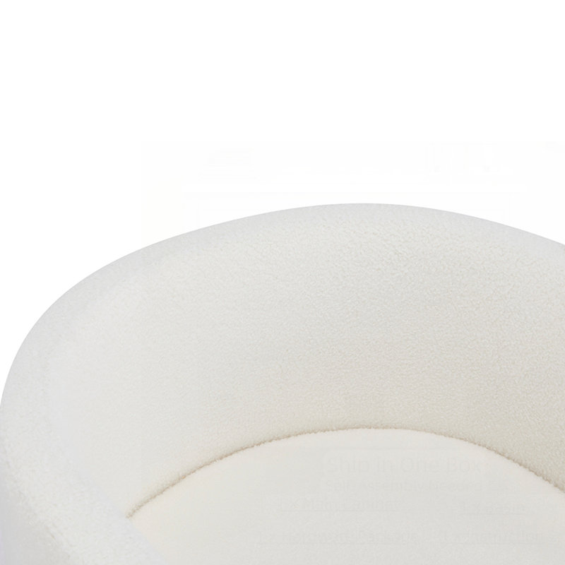 Ensemble de 4 fauteuils rembourrés en bois d'hévéa naturel et revêtement en boucle blanche douce, supportant jusqu'à 102 kg (225 lb), style moderne, idéal pour la salle à manger.