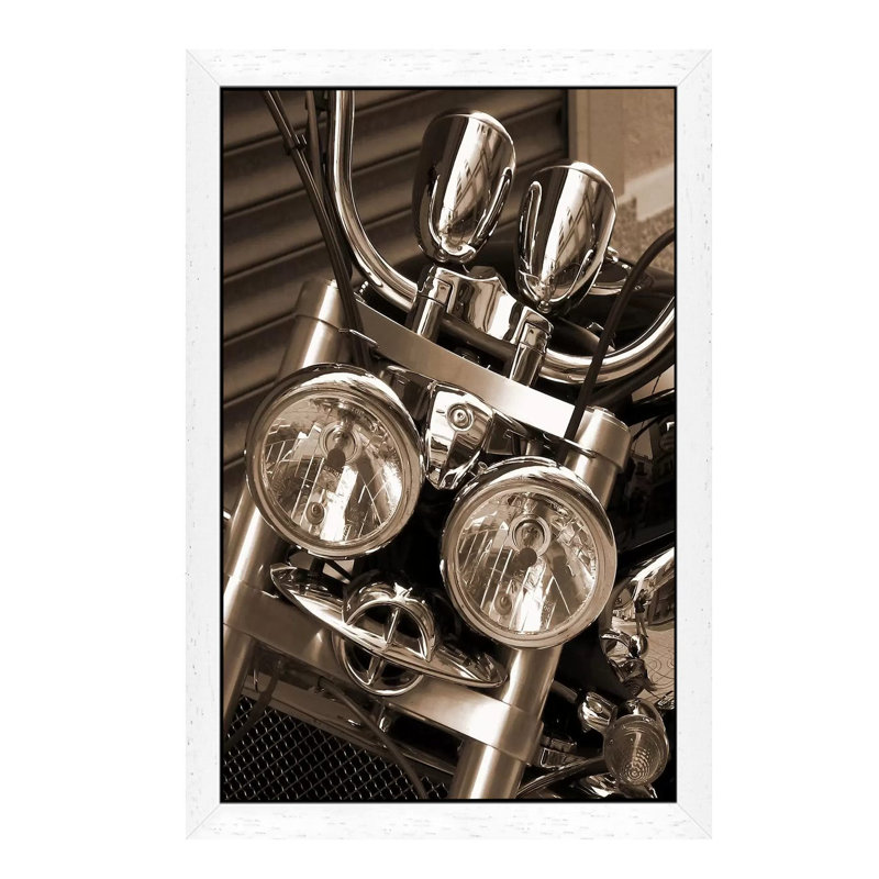 Harley Motorcycle - Print on Canvas, 101.6 cm H x 66.04 cm W, White Framed