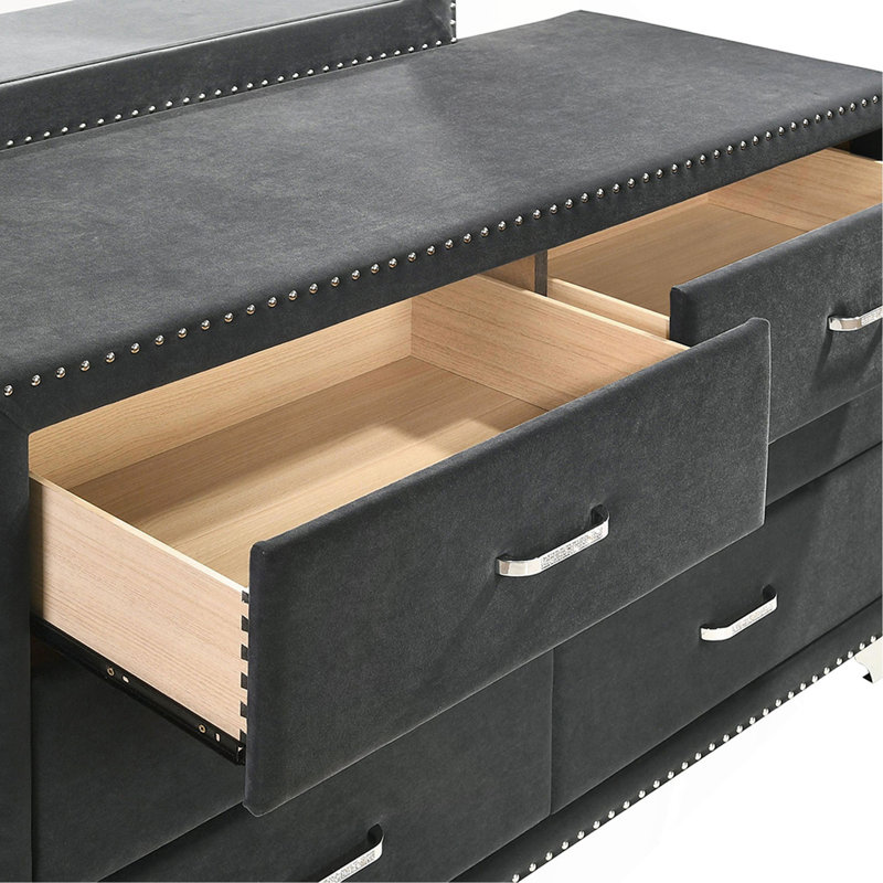 Commode et commode rembourrées bleu pacifique, Gris