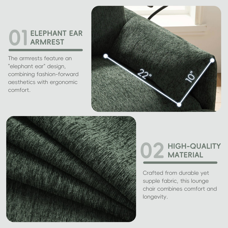 Canapé simple avec repose-pieds 56,5 po Chenille, Vert