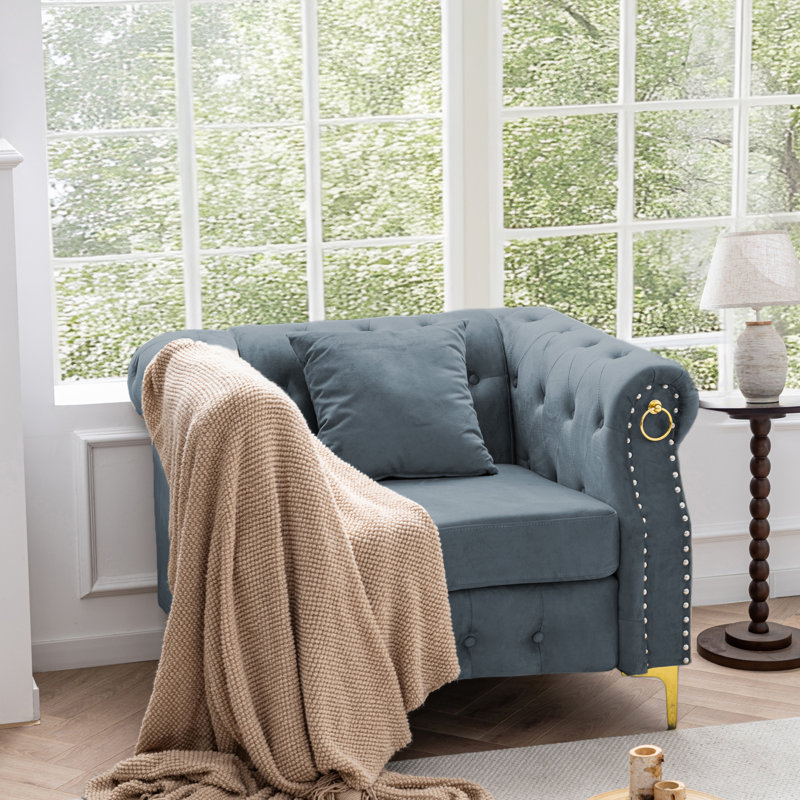  40.9" Velvet Chesterfield Chair, Gray