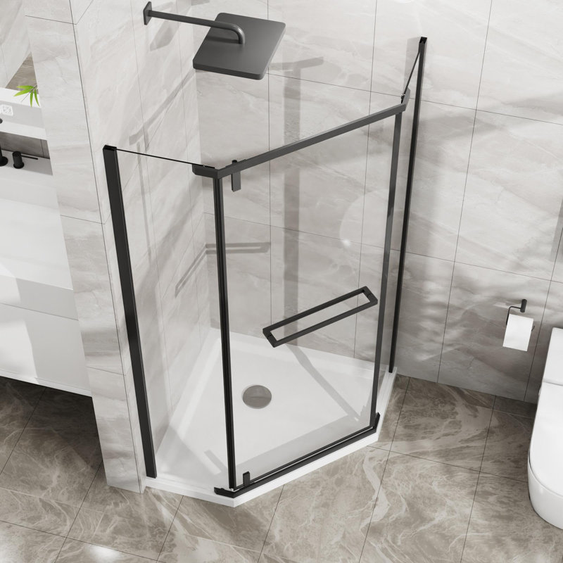Porte de douche d'angle sans cadre P 36 po x l 36 po x H 72 po, Noir