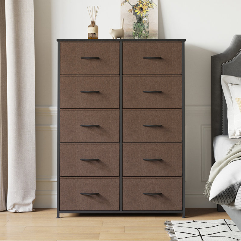Commode double 10 tiroirs Aala, Brun / Noir