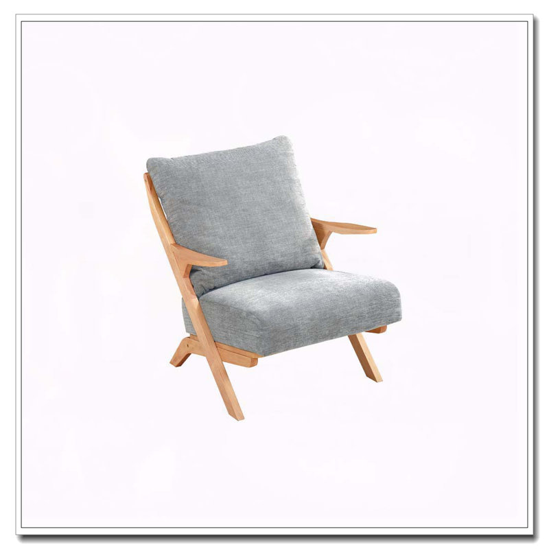 Chaise d'appoint de style Mid-Century de style moderne 1pc avec finition naturelle en bois d'hévéa massif et coussin de siège confortable avec revêtement en chenille grise