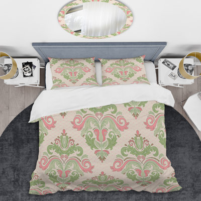Ensemble de housse de couette en microfibre vert / rose 2 pièces