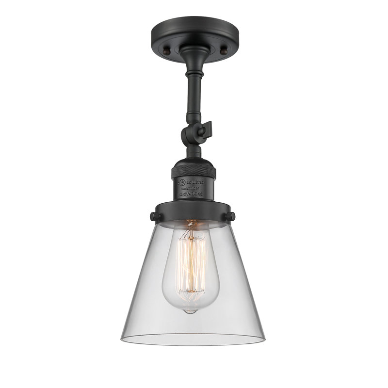 Applique murale 1 lumière Cone, Ampoule incandescente rétro 60 watts, Clair, Noir mat