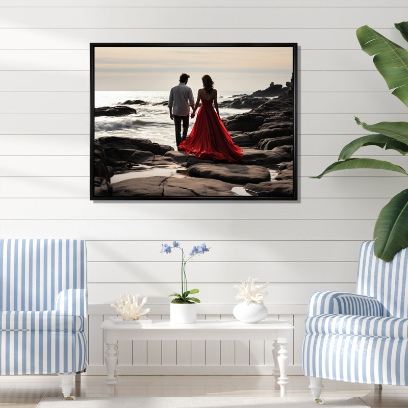 Beach Seaside Romance - Nautical & Beach Wall Art Living Room, H 34 po x l 44 po x P 1,5 po, Cadre flottant noir