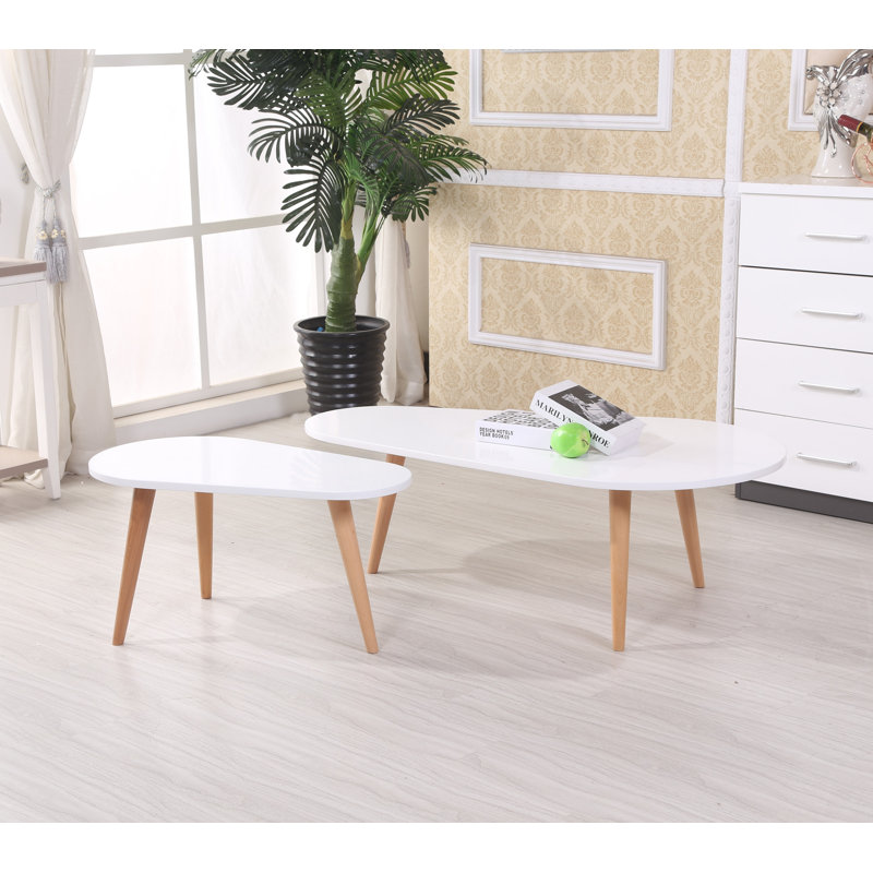 Becky Glass Top Nesting Coffee Table, White