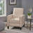Push Back Recliner Chair | Linen Upholstery | Elegant Home Accent | Light Beige | Fabric-1092917340